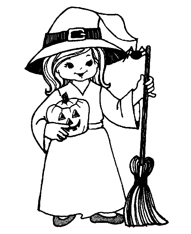 Witch and Broom coloring page