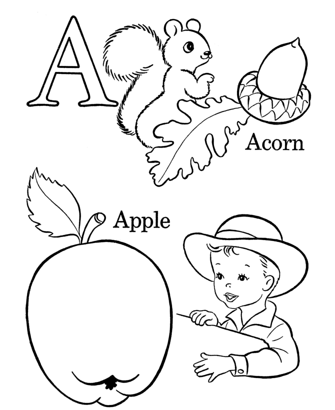 Letters & Objects Coloring Pages - A