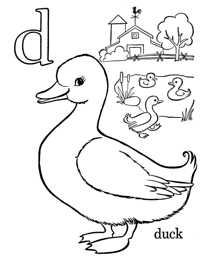Letters & Objects Coloring Pages - D