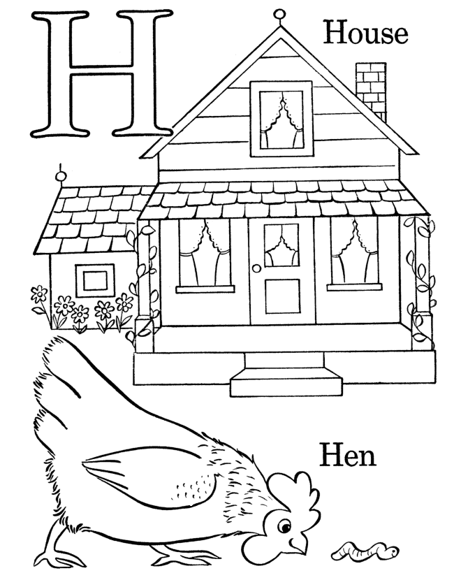 Letters & Objects Coloring Pages - H 