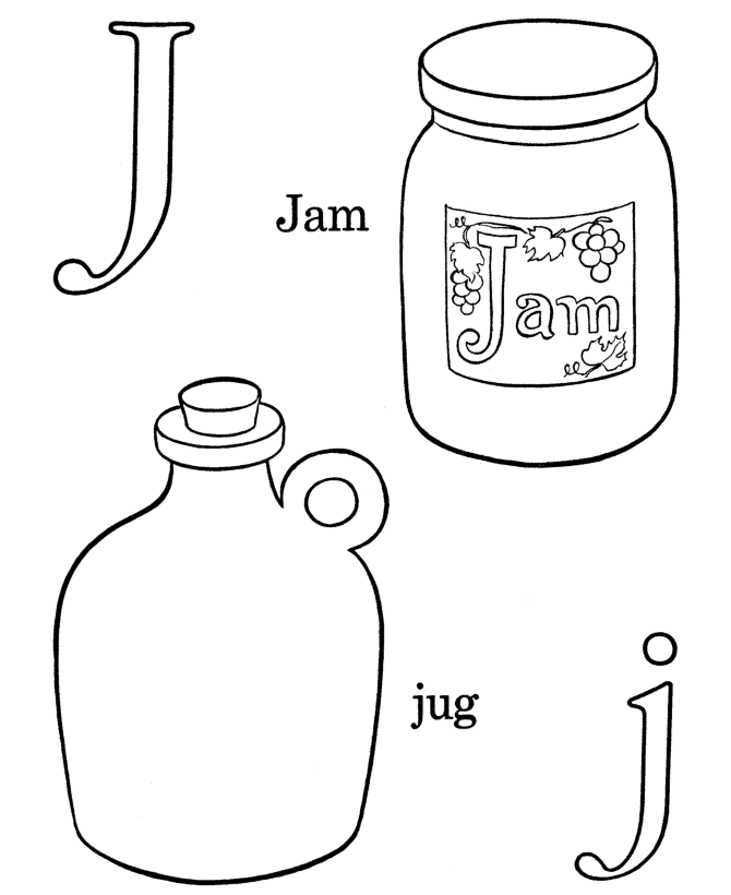 Letters & Objects Coloring Pages - J