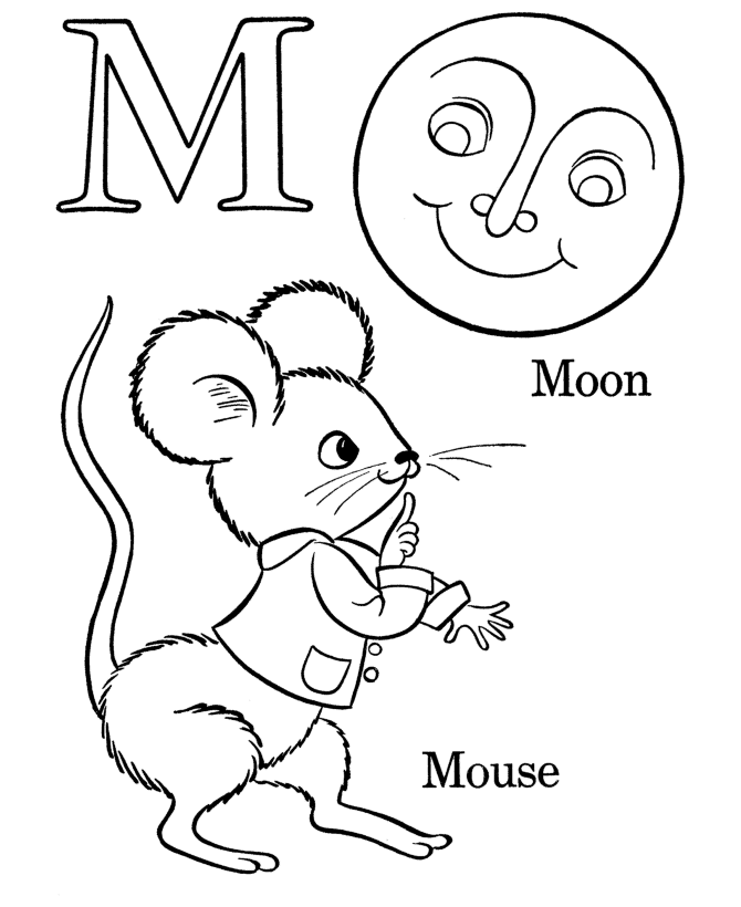 Letters & Objects Coloring Pages - M 