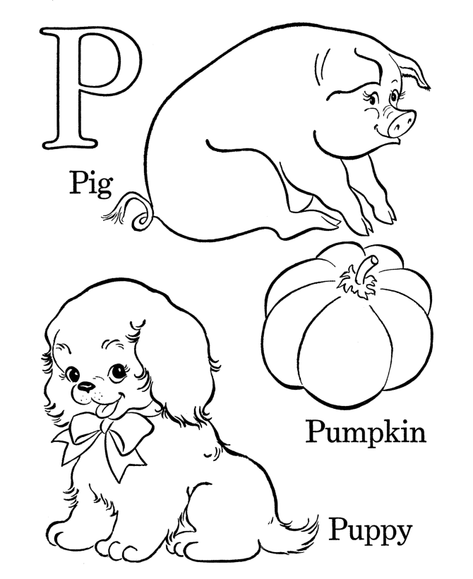 Letters & Objects Coloring Pages - P 
