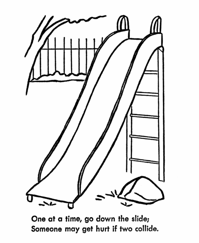 Safety Coloring Pages - Playground Slide Safey 