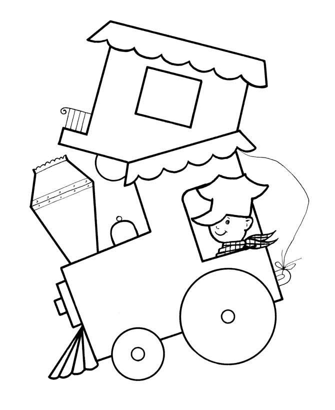Simple Shapes Coloring Pages - Toy Train to color 
