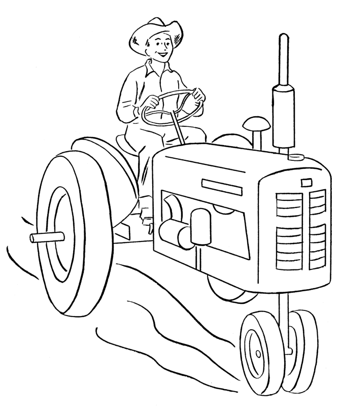 Farmer on Tractor Coloring Page 