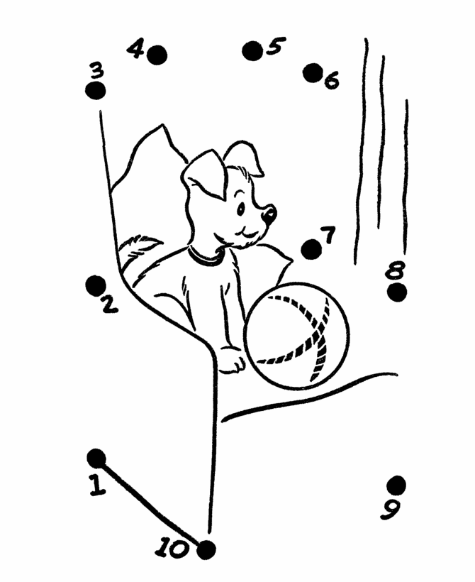 Simple Follow the Dots Coloring Pages - Dog w/ ball