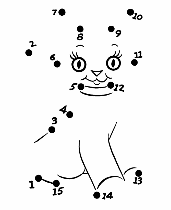 Simple Follow the Dots Coloring Pages -  Kitty Cat 